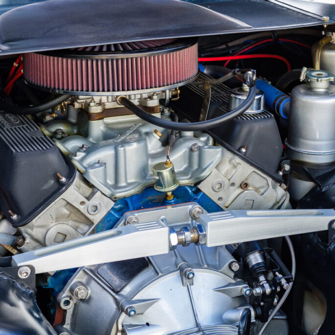 Miami, Florida USA - March 5, 2017: Close up view of the Ford engine in a classic Detomaso Pantera supercar at a public car show.
